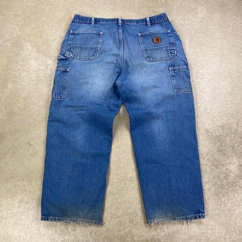 Vintage 90s Carhartt Carpenter Jeans Size 42x30 Blue Medium Wash Denim Dungaree
